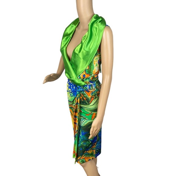 Sportalm Kitzbuhel Jasmin Coral Reef Abstract Tropical Plunge Sheath Dress SZ 6 - Picture 4 of 10